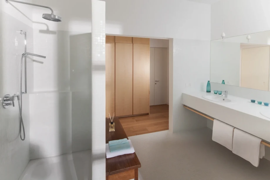 Shower cabin and sink in vila in Dubrovnik.