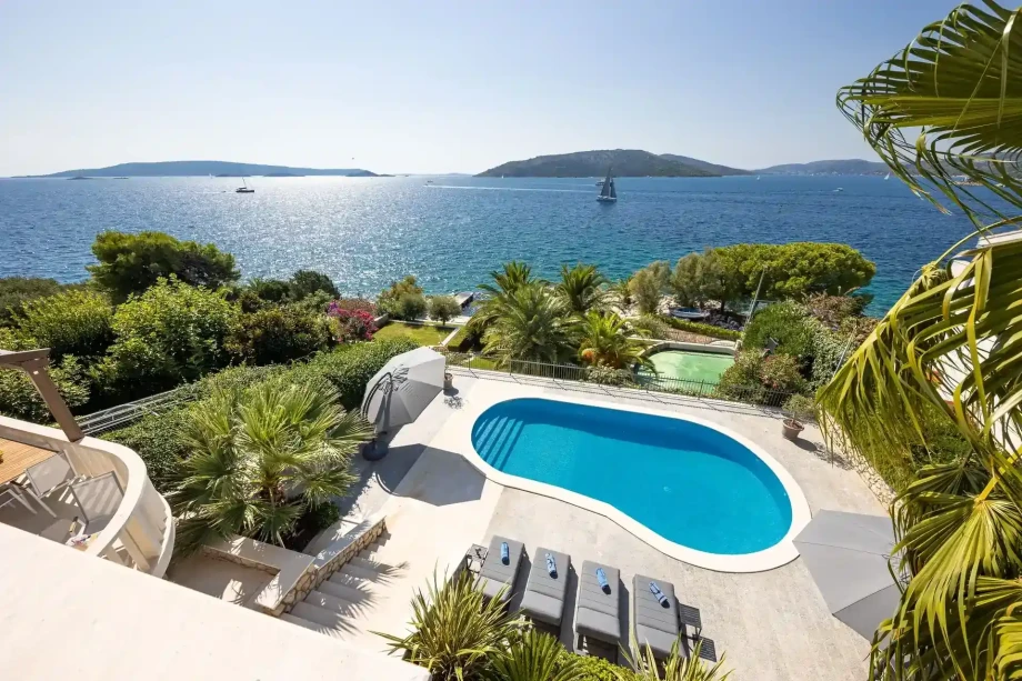 Trogir Ciovo Luxury Villa Golden Hour with the pool by the sea