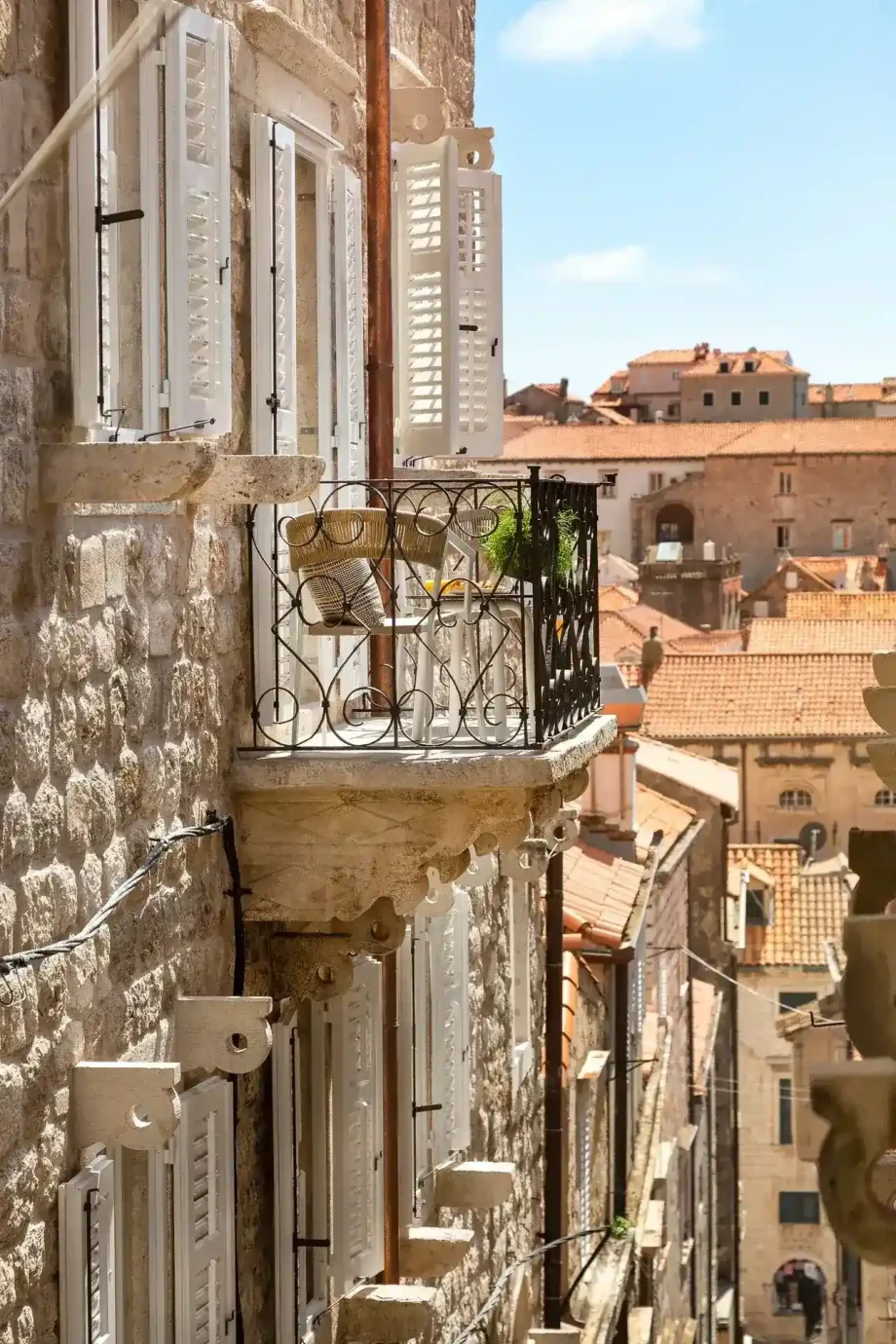 The traditional balcony of Villa Lazuli in the old city of Dubrovnik.